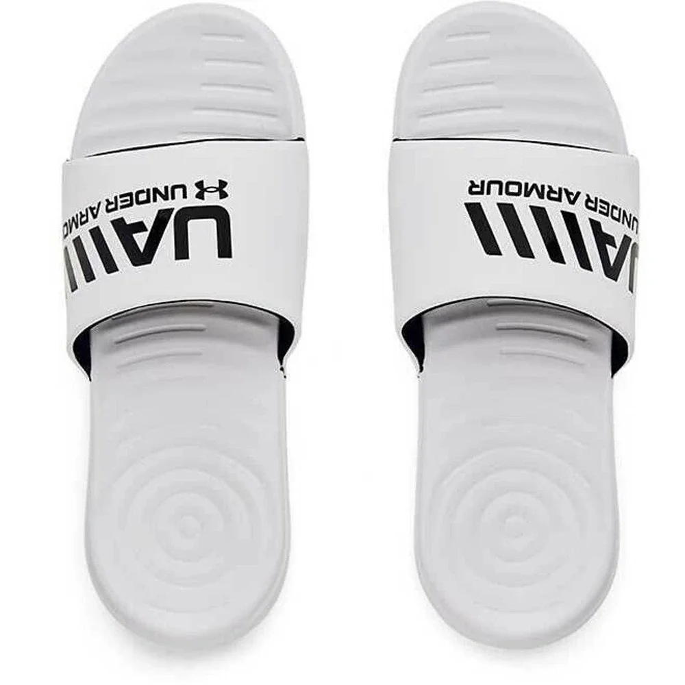 Under Armour Ansa Fixed Men 8 White Black Athletic Slide‎ Sandals 3023761-105
